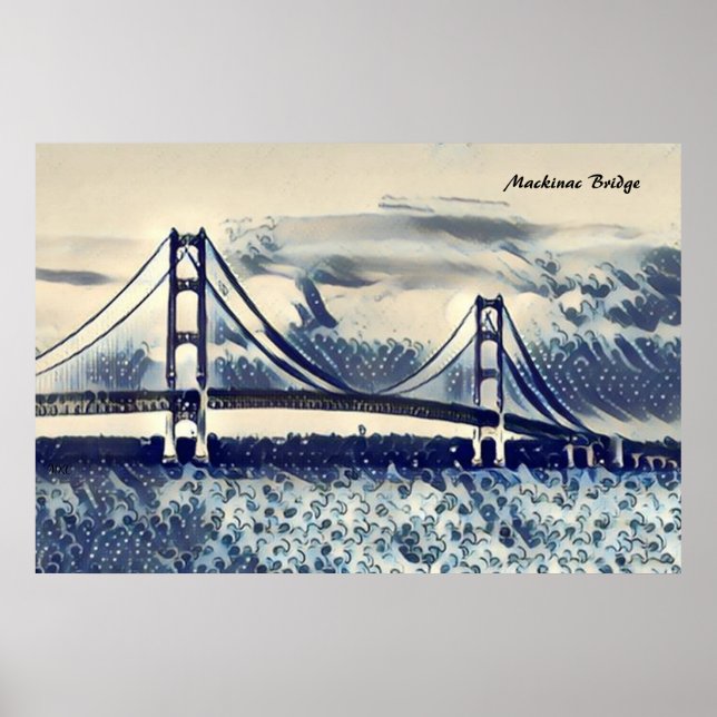 Mackinac Bridge Ukiyoe Style Poster (Front)