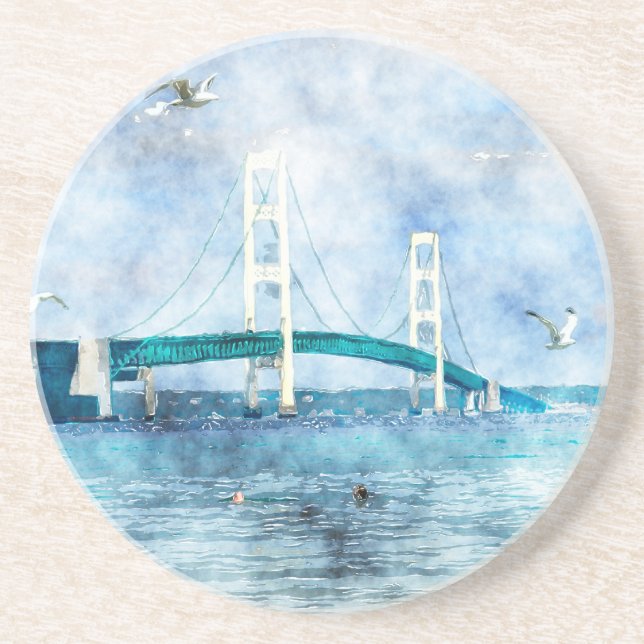 Mackinac Bridge Watercolor Coaster (Front)
