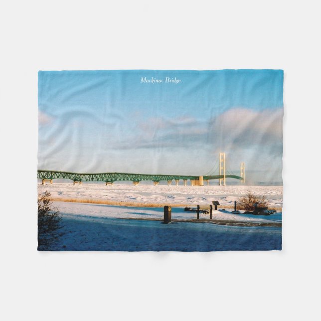 Mackinac Bridge winter fleece blanket (Front (Horizontal))