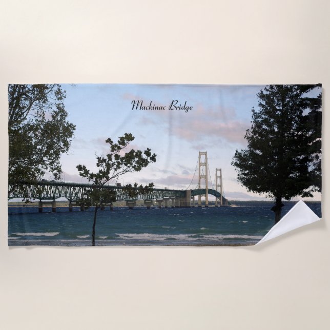 Mackinac Bridge with trees beach towel (Front)