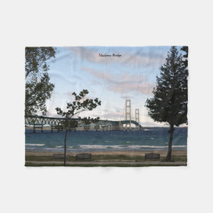 Mackinac Bridge with trees fleece blanket