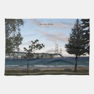 Mackinac Bridge with trees kitchen towel