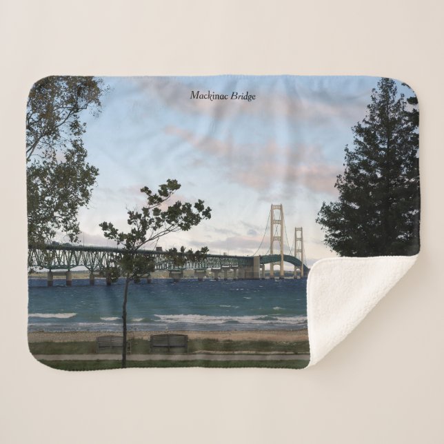 Mackinac Bridge with trees sherpa blanket (Front (Horizontal))