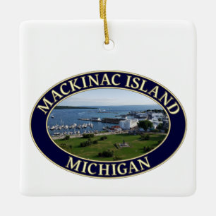 Mackinac Island Harbor & Lake Huron in Michigan Ceramic Ornament