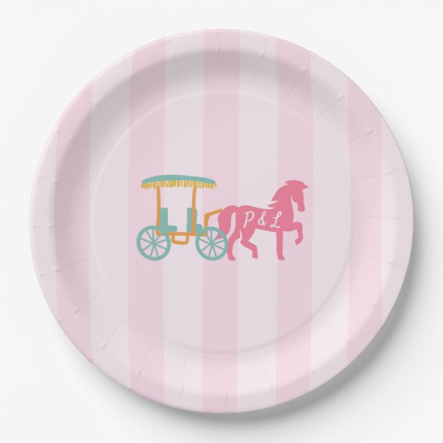 Mackinac Island Horse Drawn Carriage Monogram Paper Plate (Front)