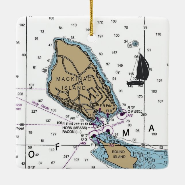 Mackinac Island MI Nautical Chart Ceramic Ornament (Back)