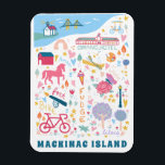 Mackinac Island Michigan Map Favourite Things  Magnet<br><div class="desc">A cute hand illustrated design featuring prominent places and events on Mackinac Island Michigan. Perfect for travel souvenirs and keepsakes.</div>