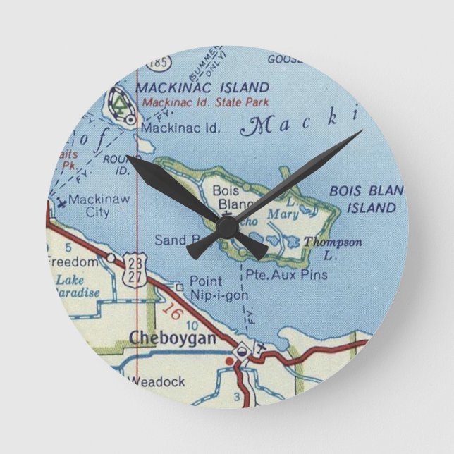 Mackinac Island Vintage Map Round Clock (Front)