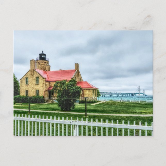 Mackinac Light and Bridge Postcard (Front)