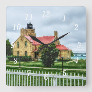 Mackinac Light and Bridge Square Wall Clock