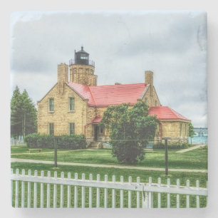 Mackinac Light and Bridge Stone Coaster