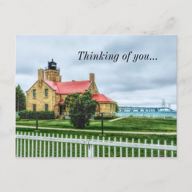 Mackinac Light and Bridge Thinking Of You Postcard (Front)