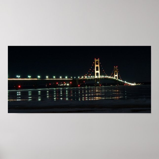 Mackinaw Bridge at night poster (Front)