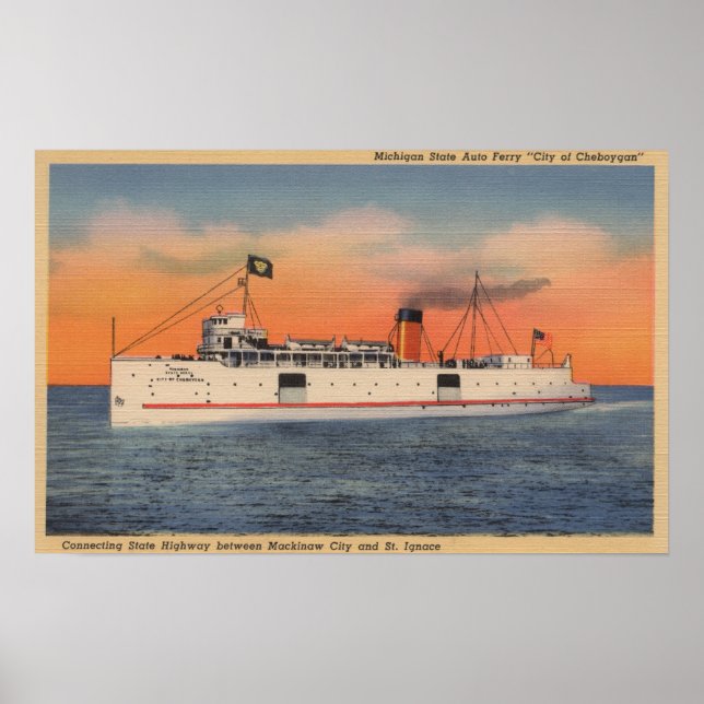 Mackinaw City, MI - View of City of Cheboygan Poster (Front)