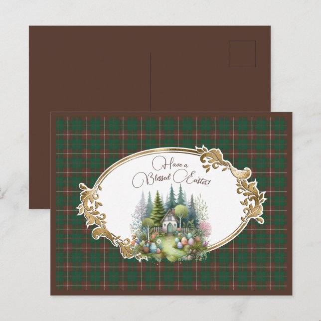 MacKinnon Hunting Scottish Tartan Easter  Holiday Postcard (Front/Back)