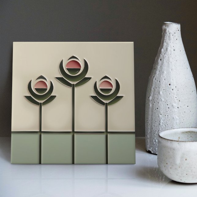 Mackintosh Art Deco Abstract Floral Wall Decor Cer Tile (Creator Uploaded)