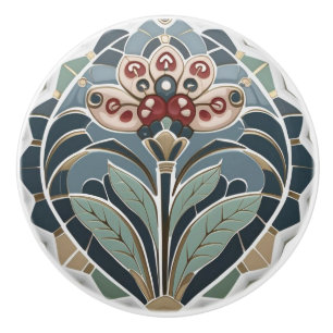 Mackintosh Art Deco Abstract Floral Wall Decor Ceramic Knob