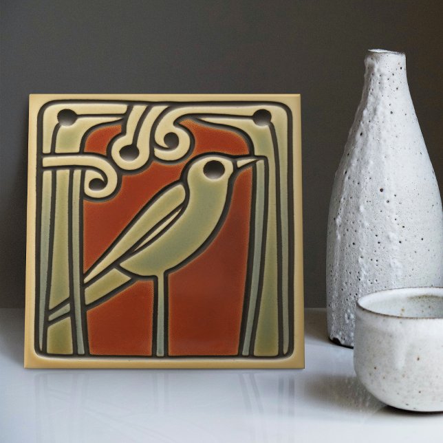 Mackintosh Bird Green Red Wall Decor Tile (Creator Uploaded)