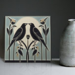 Mackintosh Black Birds Art Deco Nouveau Wall Decor Tile<br><div class="desc">This ceramic tile features two black birds and intricate floral patterns reminiscent of the iconic style of Mackintosh. He was a prominent Scottish architect, designer, and artist of the Art Nouveau movement. Clean lines, geometric shapes, and a strong sense of symmetry characterize his work. These elements are beautifully represented in...</div>