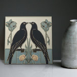 Mackintosh Black Birds Art Deco Nouveau Wall Decor Tile<br><div class="desc">This ceramic tile features two black birds and intricate floral patterns reminiscent of the iconic style of Mackintosh. He was a prominent Scottish architect, designer, and artist of the Art Nouveau movement. Clean lines, geometric shapes, and a strong sense of symmetry characterize his work. These elements are beautifully represented in...</div>