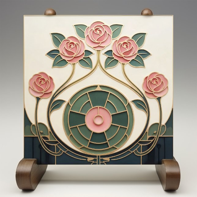 Mackintosh Rose Art Nouveau Faux Stained Glass Tile (Creator Uploaded)