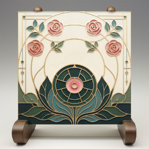 Mackintosh Rose Art Nouveau Faux Stained Glass Tile