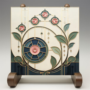 Mackintosh Rose Art Nouveau Faux Stained Glass Tile