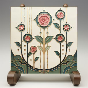 Mackintosh Rose Art Nouveau Faux Stained Glass Tile