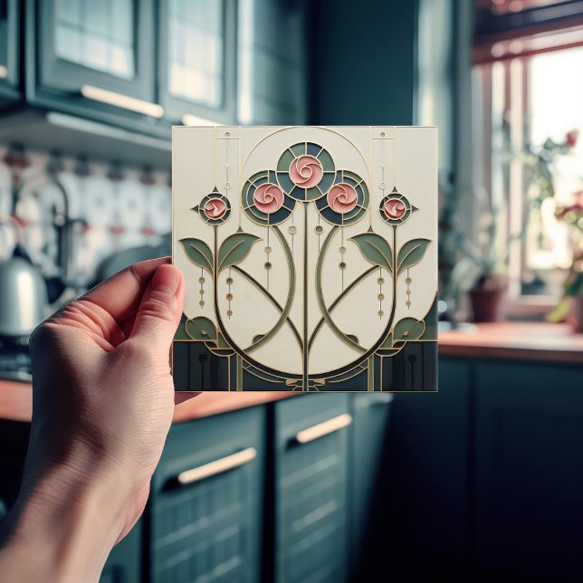 Mackintosh Rose Art Nouveau Faux Stained Glass Tile (Creator Uploaded)