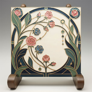 Mackintosh Rose Art Nouveau Faux Stained Glass Tile
