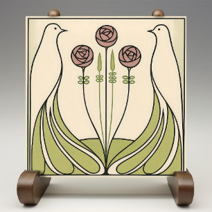 Mackintosh Rose & Birds Art Nouveau Minimalist Tile