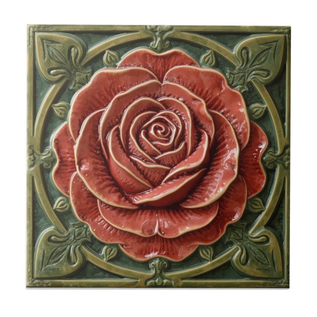 Mackintosh Rose Faux Relief Arts & Crafts Repro Tile (Front)