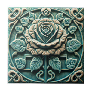 Mackintosh Rose Faux Relief Arts & Crafts Repro Tile