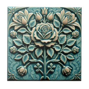 Mackintosh Rose Faux Relief Arts & Crafts Repro Tile