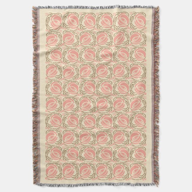 Mackintosh Rose Pattern in Pink and Brown Throw Blanket (Front Vertical)