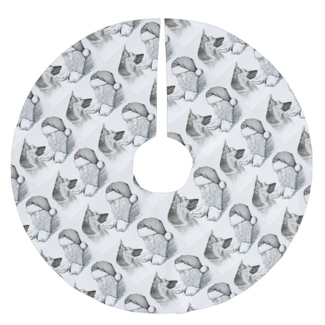 Macksie-and-Santa-LARGE Brushed Polyester Tree Skirt (Front)