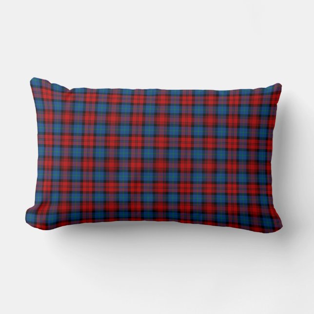 MacLachlan Clan Tartan Royal Blue and Red Plaid Lumbar Pillow (Front)