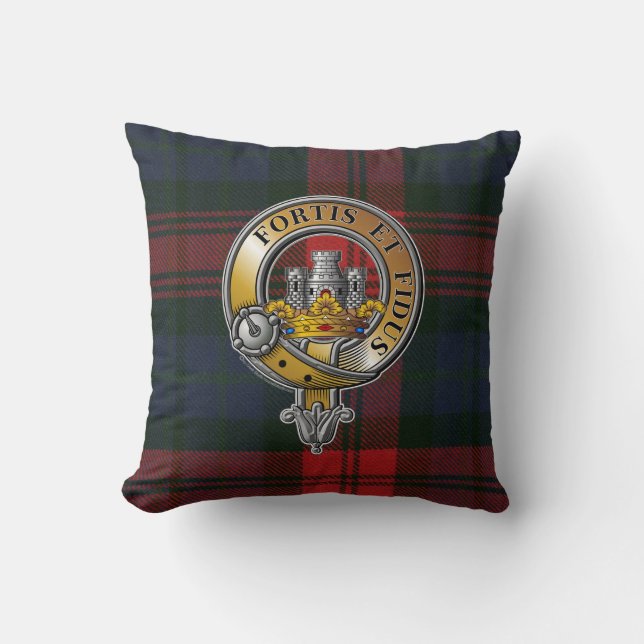 MacLachlan Tartan & Badge Throw Pillow (Front)