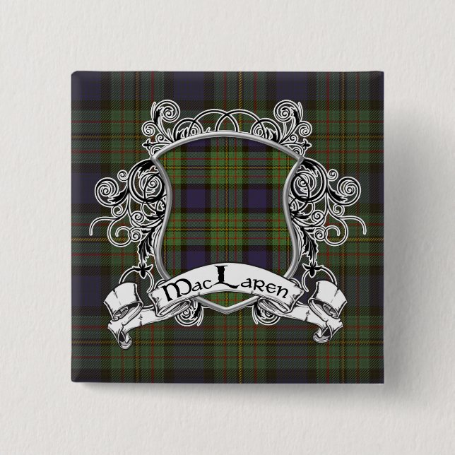 MacLaren Tartan Shield 2 Inch Square Button (Front)