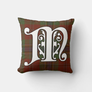 MacLean Clan Tartan Monogram Throw Pillow
