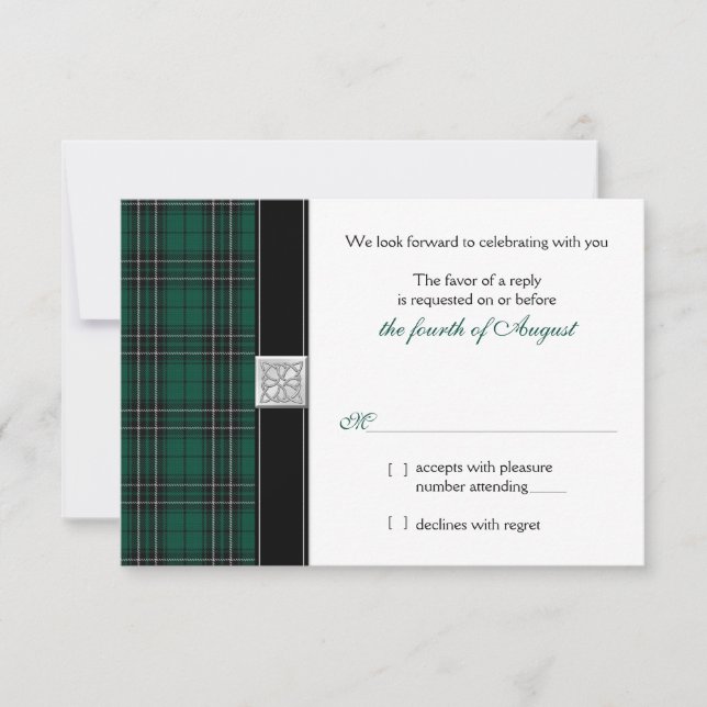 MacLean Modern Hunting Tartan Wedding RSVP Reply (Front)