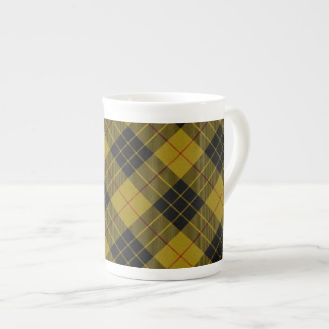 MacLeod tartan yellow black plaid Bone China Mug (Front Right)