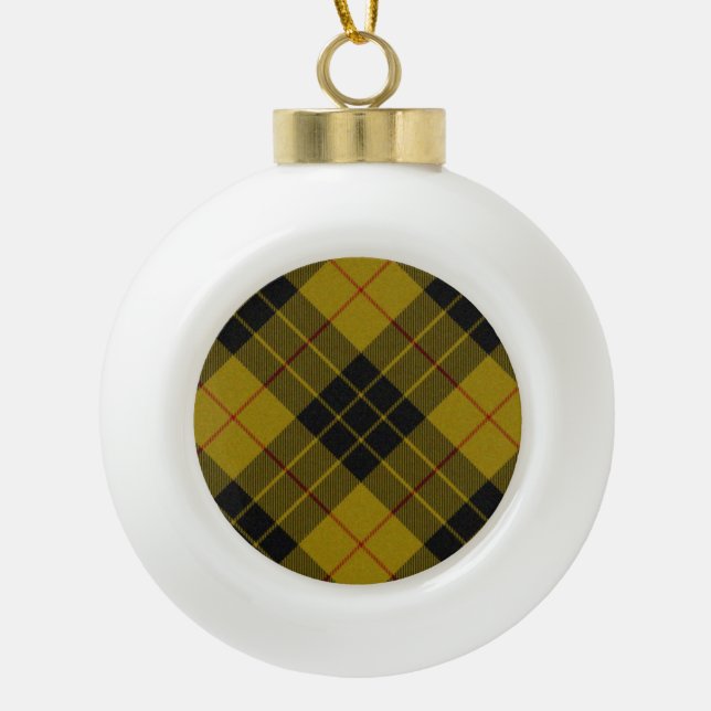MacLeod tartan yellow black plaid Ceramic Ball Christmas Ornament (Front)