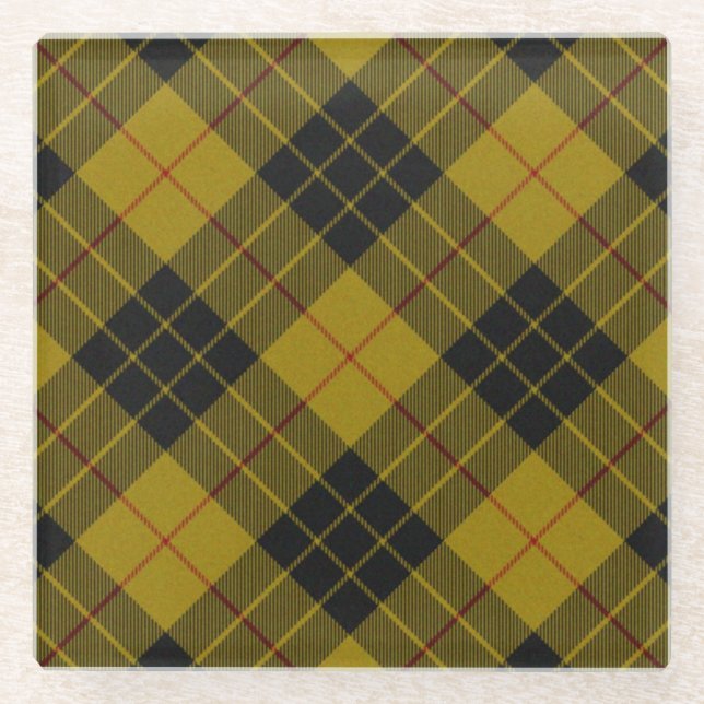 MacLeod tartan yellow black plaid Glass Coaster (Front)