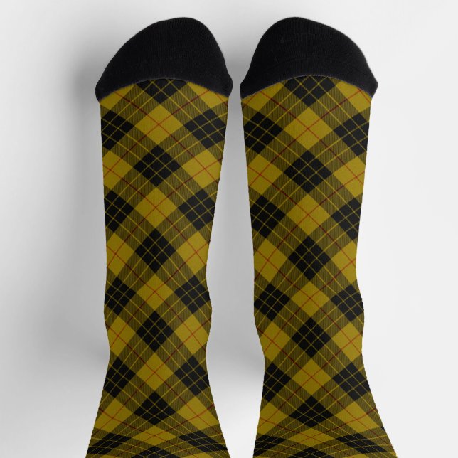 MacLeod tartan yellow black plaid Socks (Top)
