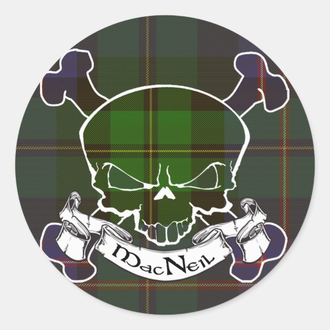 MacNeil Tartan Skull Classic Round Sticker (Front)