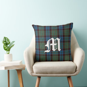 MacNicol Hunting Tartan Plaid Monogram Throw Pillow