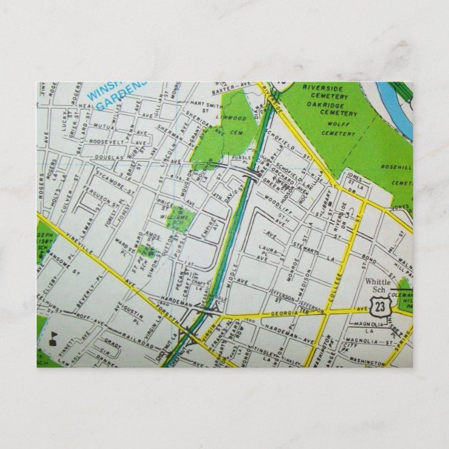 MACON, GA Vintage Map Postcard (Front)