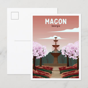 Macon Georgia Art Vintage Travel Illustration Postcard