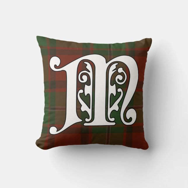 MacPhail Clan Tartan Monogram Throw Pillow (Front)